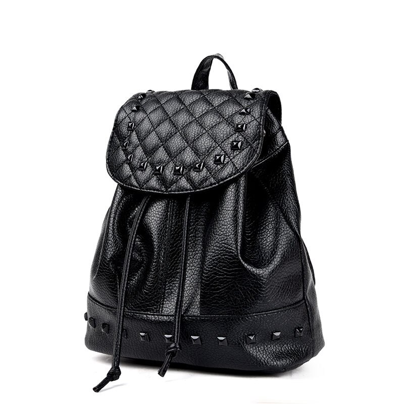 Koreaanse stijl pu leren casual rugzak voor dames, reistas met klinknagels, schooltas zwart: Default Title