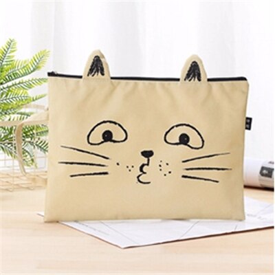 Toile fichier sac étudiant dessin animé A4 fichier paquet Portable Test papier sac de rangement fourre-tout mignon chat fermeture éclair mallette: Yellow