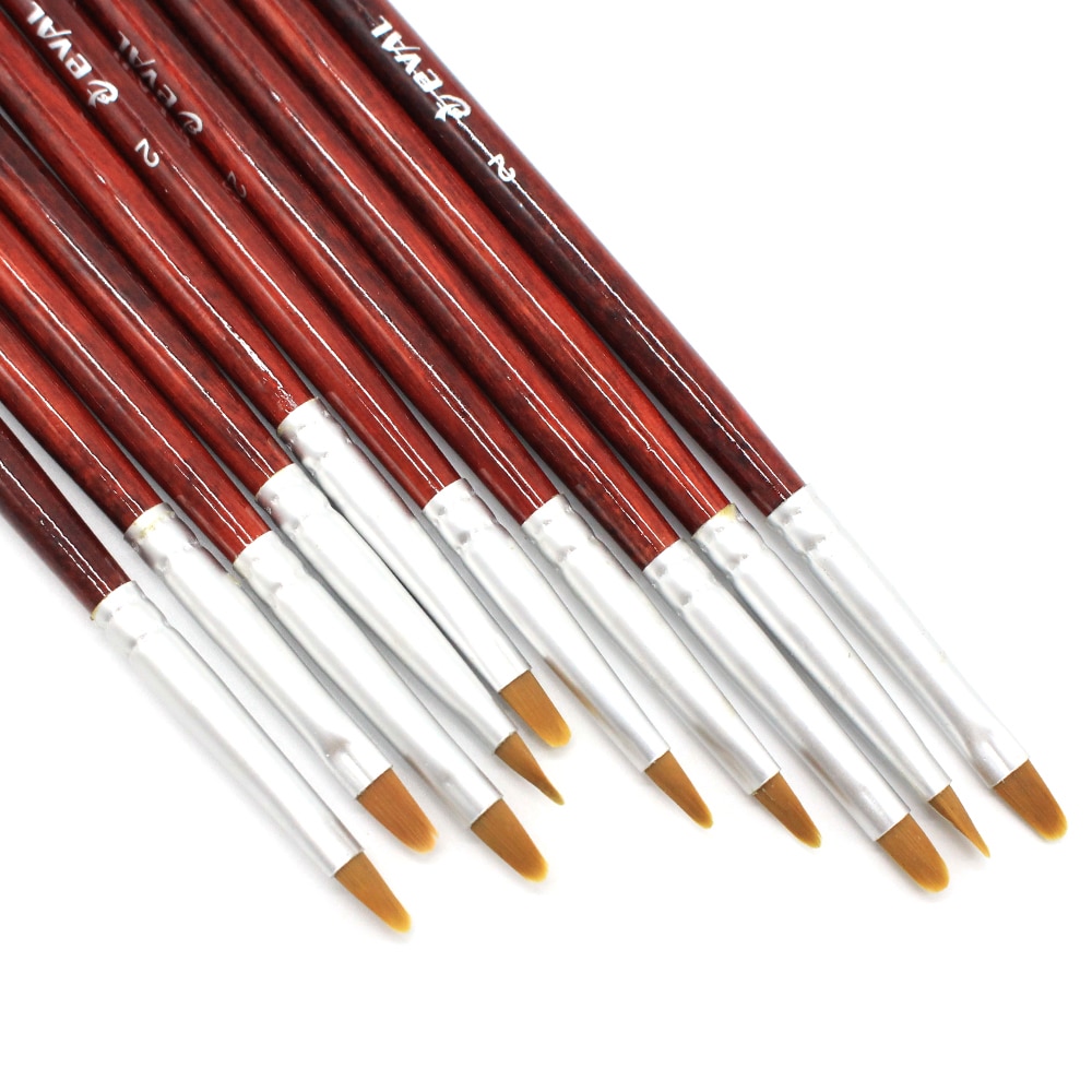 Professionele 6 Pc Kleur Rood Uv Niet-corrosieve Gel Tekening Pen Borstel Voor Manicure Diy Nail Art Tool Oval gradiënt Kwast