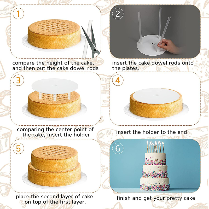 Soporte para pastel multicapa, junta suspendida, soporte para nivel de pastel, juego de varillas para pasador de pastel, soporte para soportes para pastel, marco de paja, decoración para pastel DIY