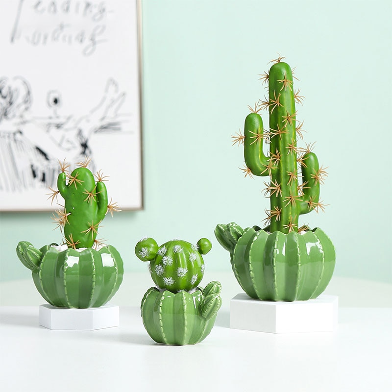 Sculpture créative de Cactus en céramique, produit, Pot de plantes succulentes, Pot de fleur de balcon, ornements de décoration pour la maison