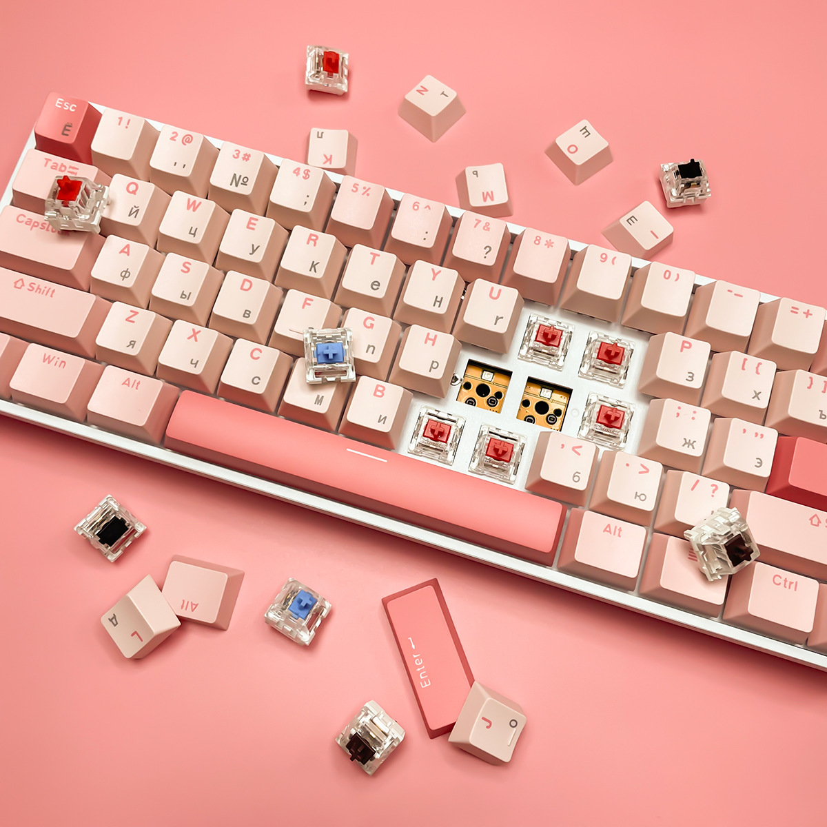 Russian Mechanical Keyboard with Cherry Matcha Shimmer Blueberry Theme Red Black Blue Brown Switch RGB Light Mechanical Keyboard