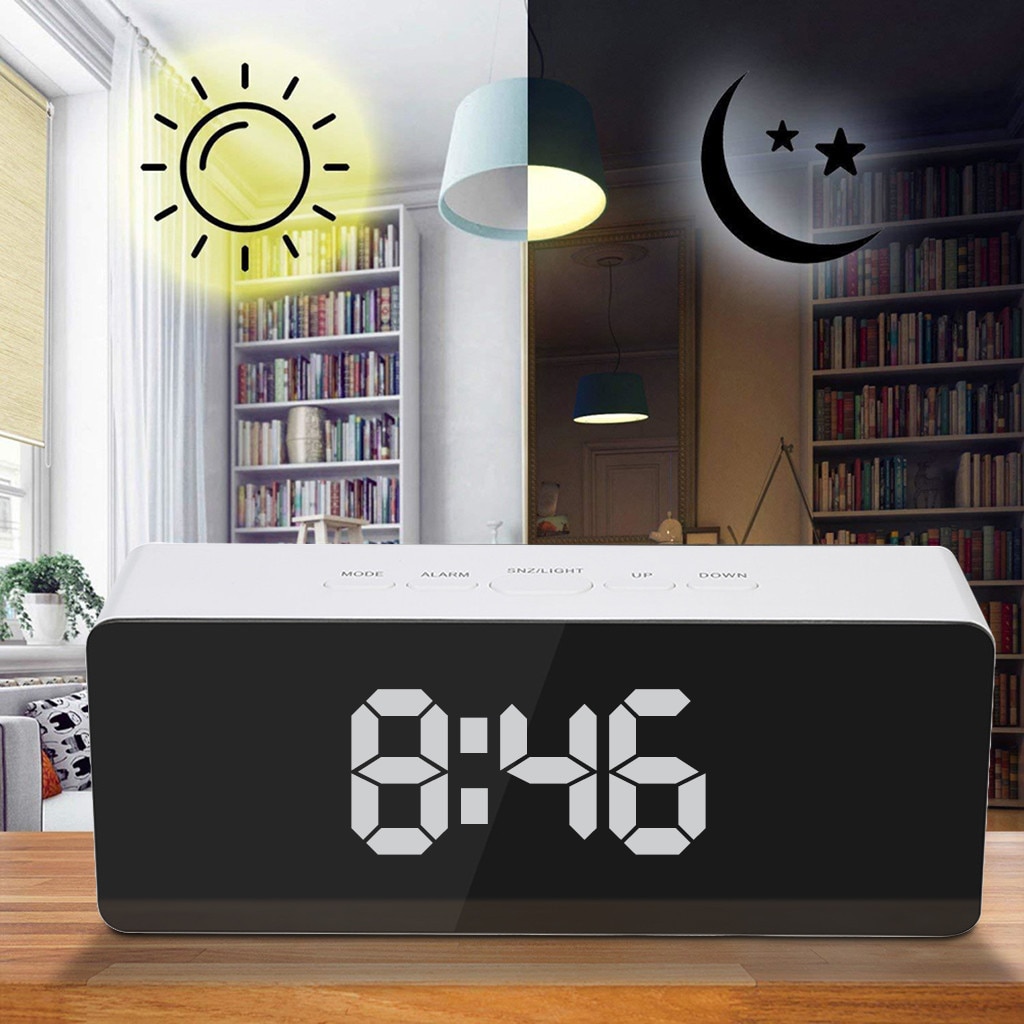 C LED Digital Clock Mirror Alarm desk bedside Clock Night Light Thermometer Display Lamp clock Bedroom decor Silent FN0