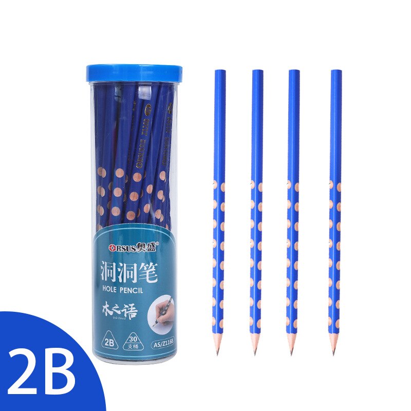 30 pcs pencil triangle HB student child correction grip 30 / bucket school student stationery office supplies writing pen: 2B-Small hole
