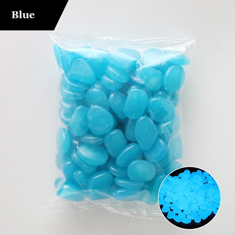 Piedras que brillan en la oscuridad para decoración de jardín, guijarros decorativos brillantes para exteriores, piedras luminosas para acuario, 20 Uds.: Azul