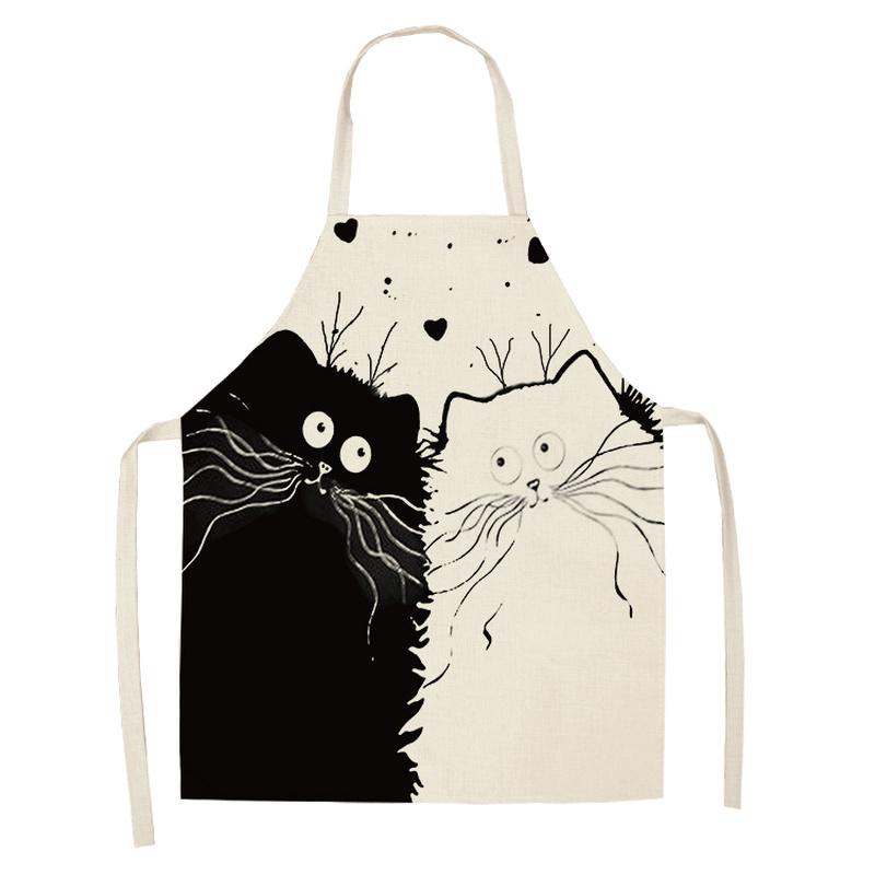 Showudesigns Küchenschürze – Denim-Katzen-Print, ärmellos, Polyester, Größe M