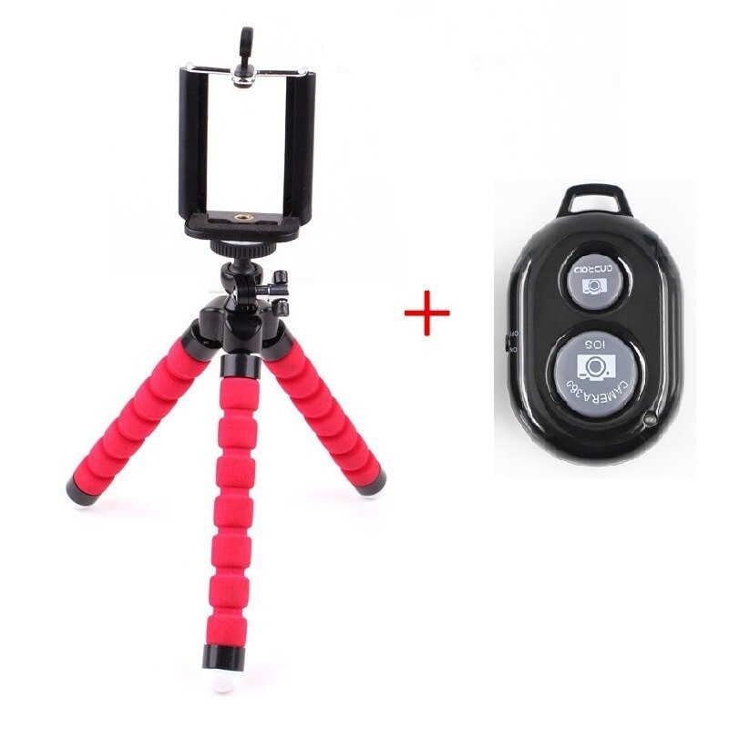 Mobile Selfie Flexible Octopus Tripods For Mobile Phone With Photo Remote Control Camera Selfie Stand Monopod Selfie Sticks: Red-R