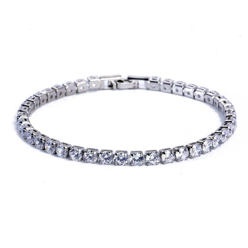 4mm pulseira de tênis de zircônia cúbica para pulseiras de cor de prata feminino: silver-white