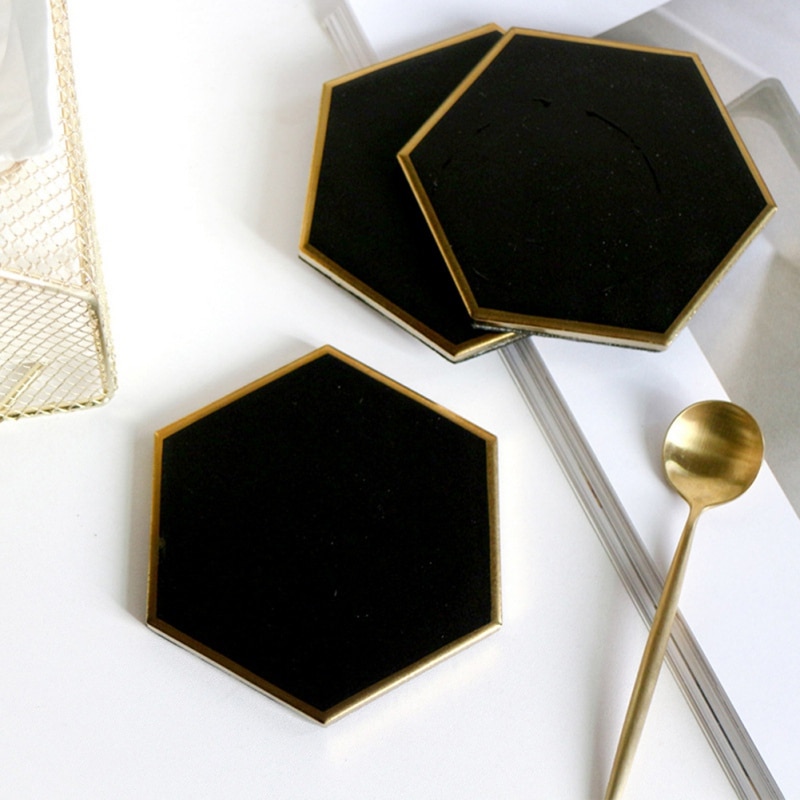1 st nordisk hexagon guldpläterad keramisk bordstablett värmeisolering underlägg porslinsmattor underlägg bordsdekoration