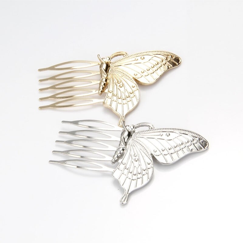 Peine de mariposa para niña, pinzas para el pelo de aleación, accesorios para el cabello para mujer, horquillas doradas y plateadas, 1 unidad