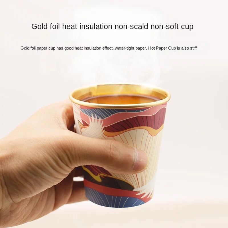 Taza de papel de aluminio dorado de 50 piezas para uso doméstico y comercial, vaso desechable de alta gama, vaso grueso para agua, té, café, leche y