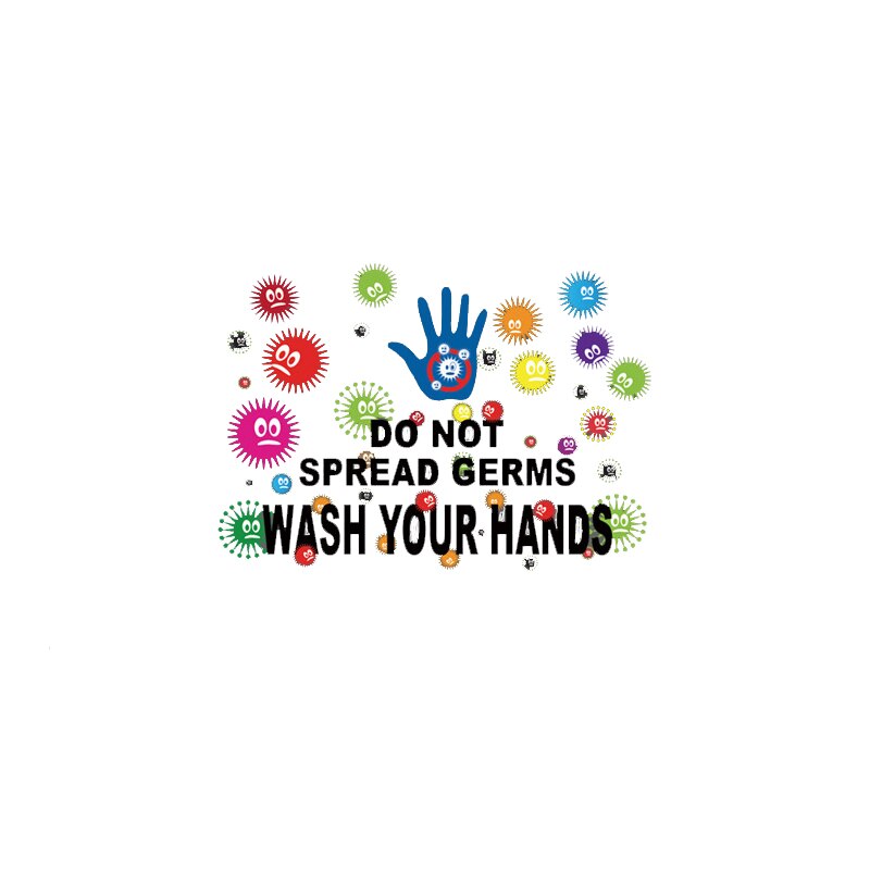 COVID-9 Prevention Window-stickers 'WASH HANDS' Letter Wallpaper Cartoon Wall-Decals Warning-Stickers Home Decor