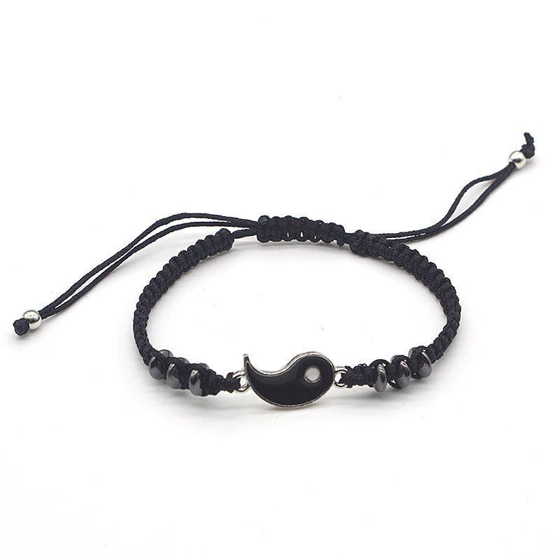 1 Paar Paar Armband Chinese Retro Tai Chi Gossip Verban Pech Hand Geweven Touw Bff Beste Vriend Vriendschap Sieraden: Black-silver