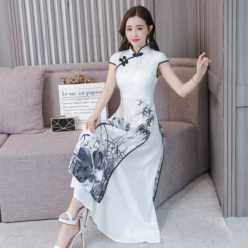 Jurken Zomer Zwart Chinese Oosterse Jurk Cheongsam Traditionele Chinese Jurk Qipao Mode Ao Dai Vietnam Jurk 10232