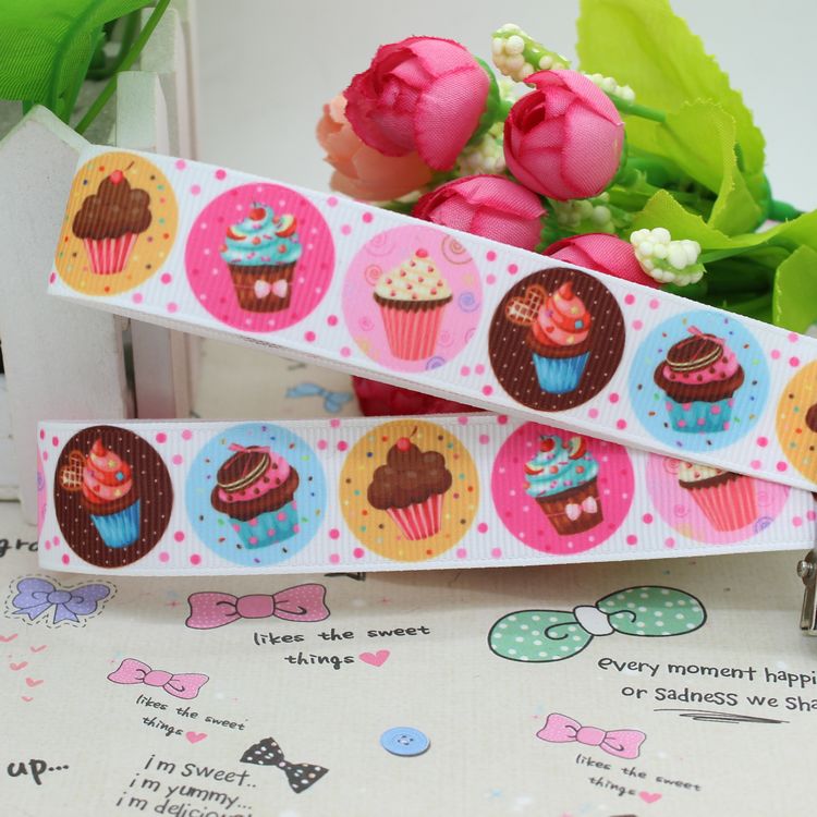 7/8 ''free cupcake gedrukt grosgrain lint hairbow hoofddeksels partij decoratie diy oem 22mm d214