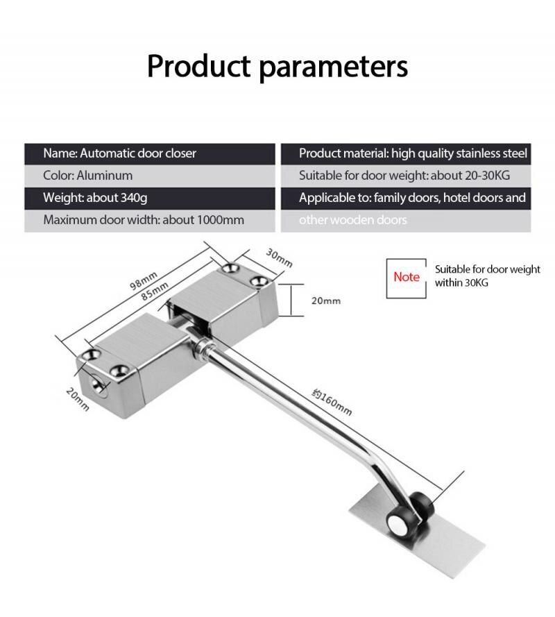 Automatic Mounted Spring Door Closer Stainless Steel Adjustable Automatic Door Closer Self Closing For Home Office Door Hardware