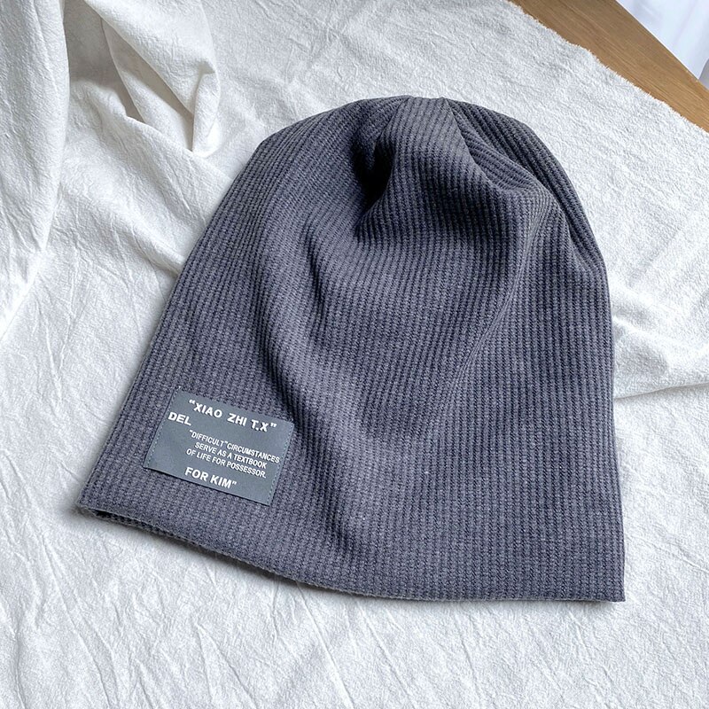 Unisex hue hue efterår behagelig bomuldshue mænd retro strik hue kvinder balaclava sport tørklæde bobble hat forårs strik: Stil b - grå