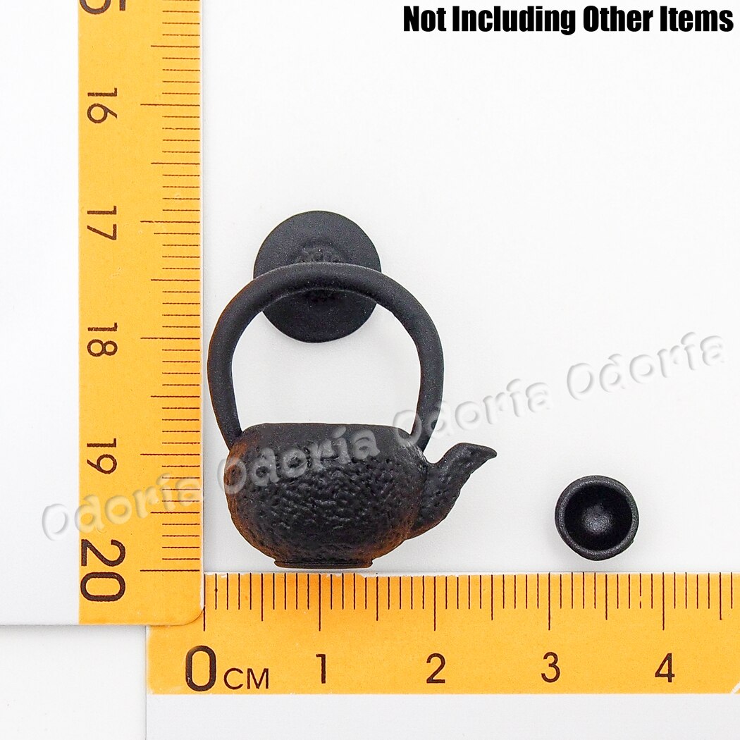 Odoria 1:12 Miniature Metal Teapot Tea Kettle with 3 Cups Dollhouse Kitchen Accessories
