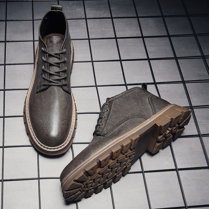 Heren leren schoenen flats oxfords schoenen heren casual schoenen veterschoenen leren laarzen voor heren sneakers chaussure homme vii: Bruin / 8