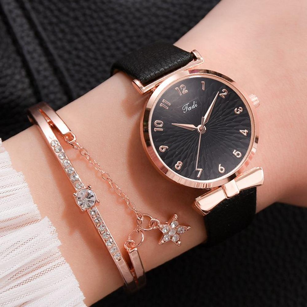 Vrouwen Horloges Armband Set Bloemen Dames Armband Horloge Casual Lederen Quartz Horloge 2 Stuks Set Klok Relogio Feminino