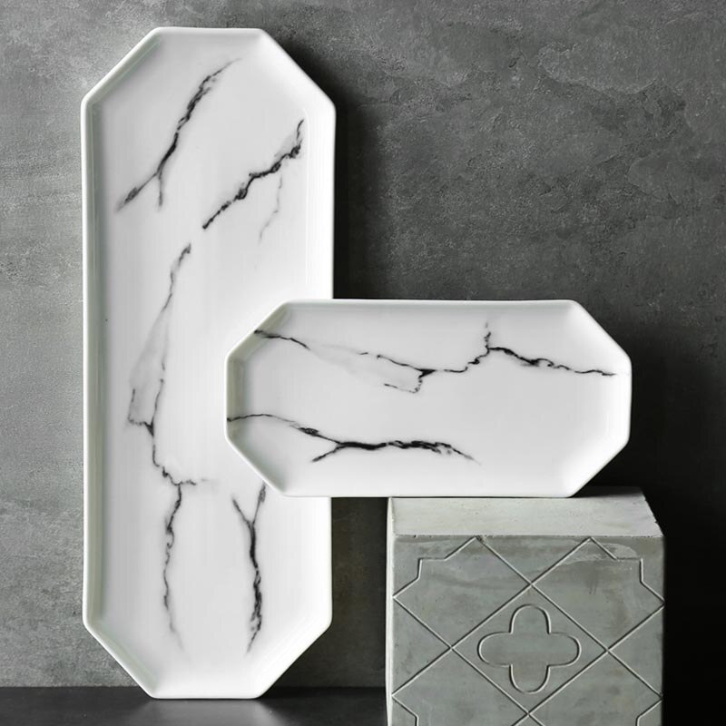 Nordic Marble Texture Dinner Plate Irregular Rectangle Dessert Plates Sushi Dishes Ceramic Tableware Bread Fruit Tray