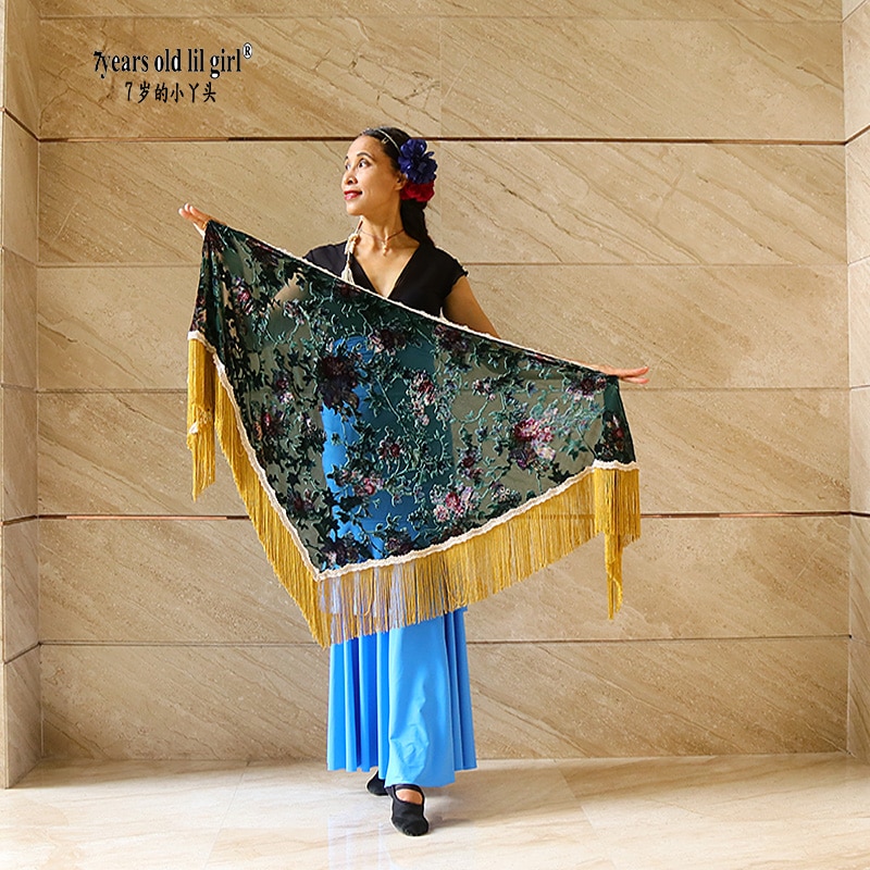 Bufanda de Flamenco con flecos para mujer, chal tradicional con estampado Floral, estilo Ruso
