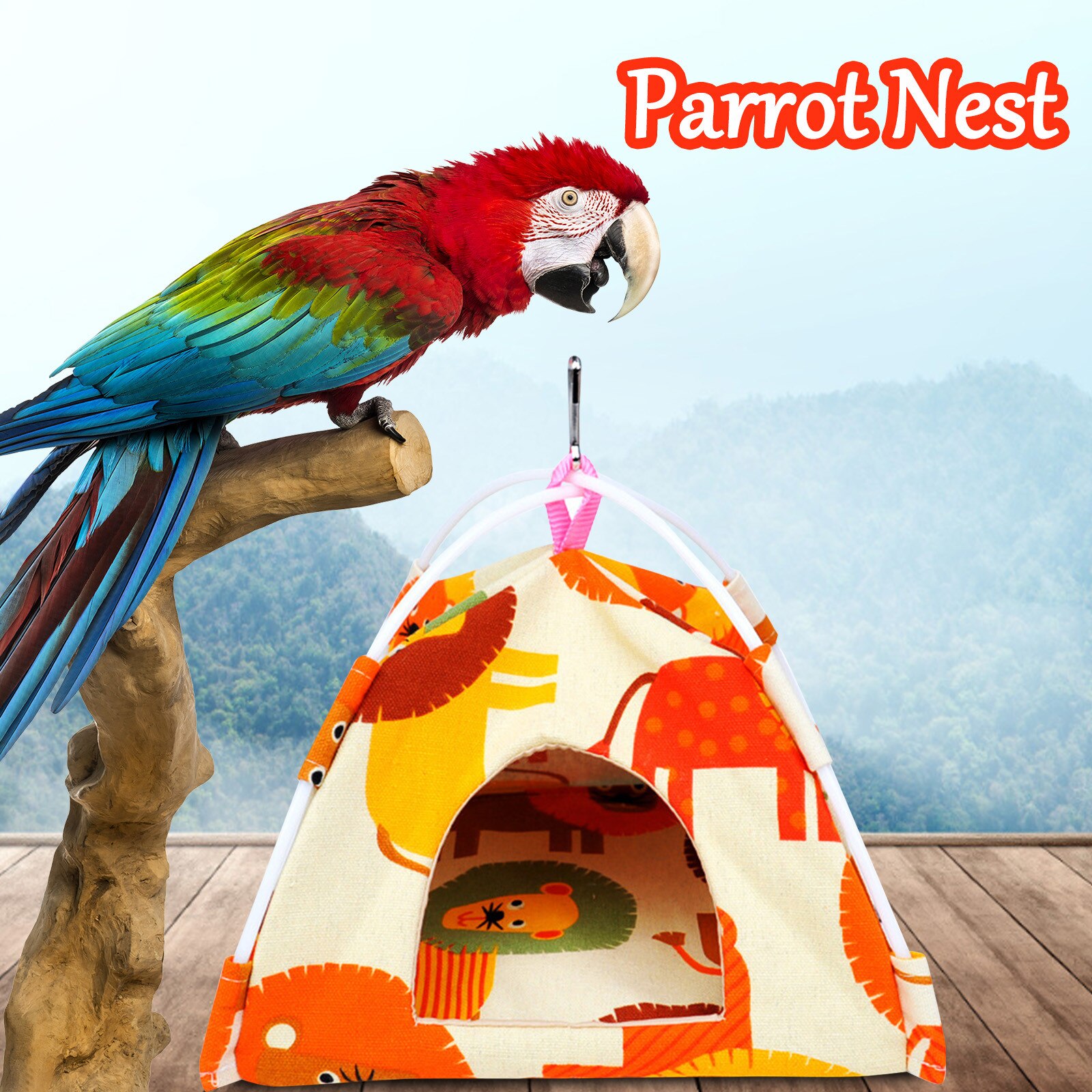 Parrot House Small Animal Print Parrot Pet Hanging Canvas Tent Floor Hanging Bird Tent Canvas Parrot House Indoor Decoration