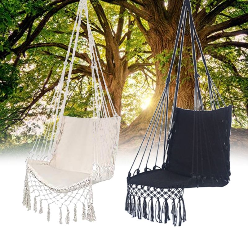 Hamaca de macramé colgante, silla de cuerda de algodón, columpio para uso interior y exterior, novedad de