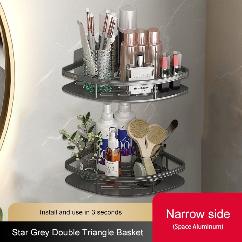 Gray Stainless steel Bathroom Shelves No-Drill Corner Cabinet Shower Storage Toilet Organizer Bathroom Holder Полка Для Ванной: Standard Triangle-B