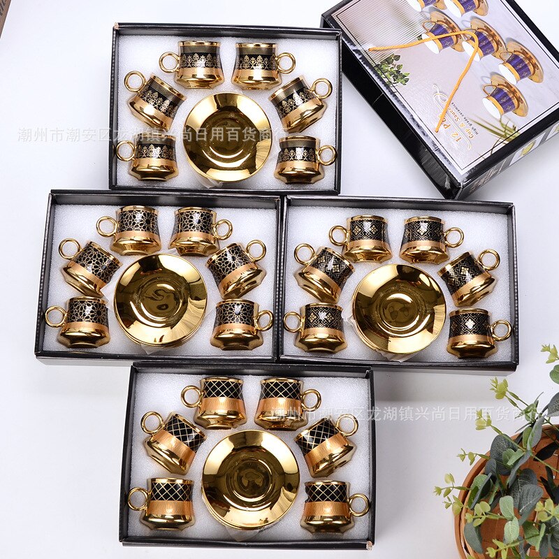 6 cups and 6 plates of ceramic cups box set European-style coffee cup hand-holding ceremony opening ceremony: Section d