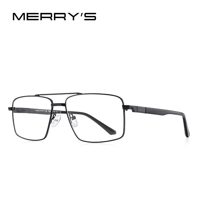 MERRYS Men Classic Titanium Alloy Optical Rectangle Glasses Frames Acetate Legs Eyeglasses Male Glasses S2159: C01 Black