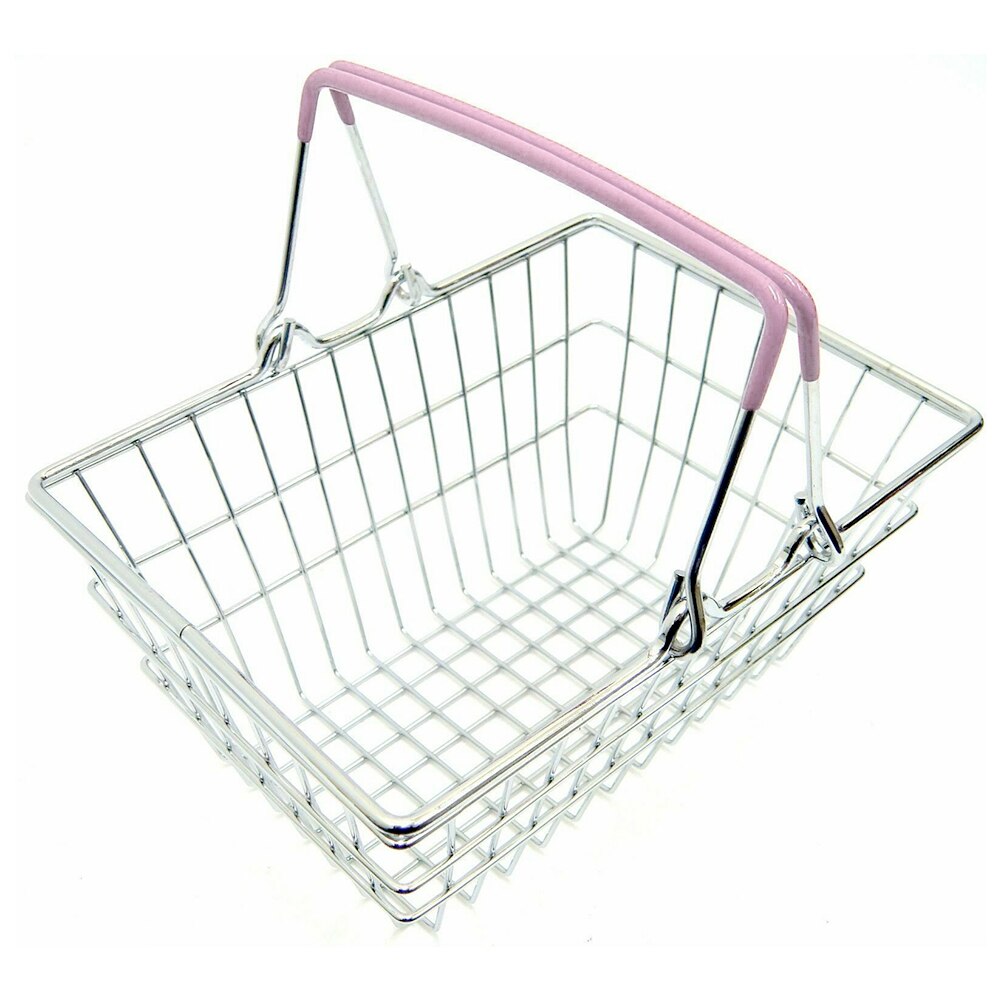 Children Miniature Metal Supermarket Shopping Basket Pretend Role Play Toy for Kitchen Fruit Vegetable Grocery Storage