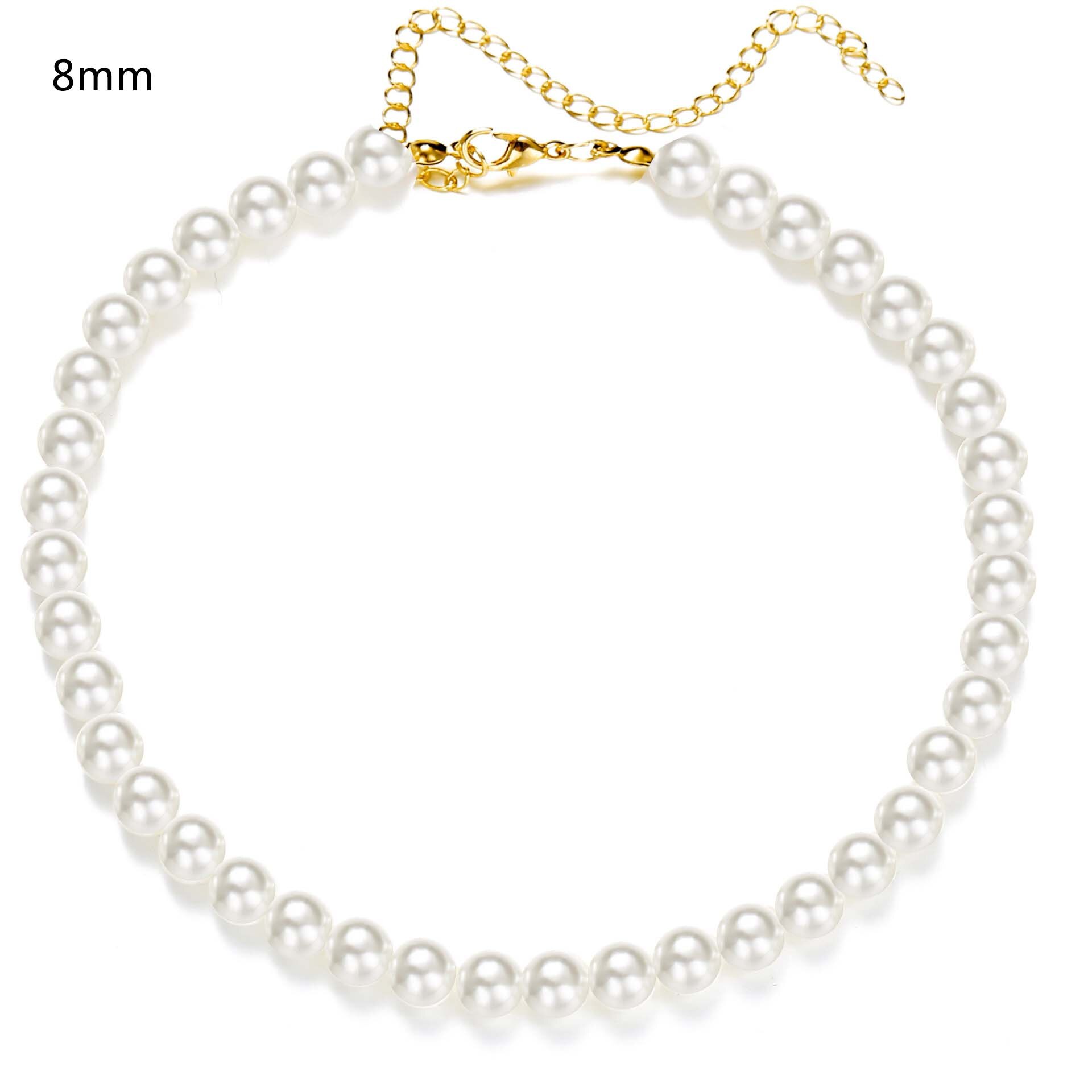 Imitatie Parel Choker Ketting Elegante Whitebig Witte Ronde Parel Bruiloft Kralen Kettingen Vrouwen Charm Mode-sieraden: 8mm