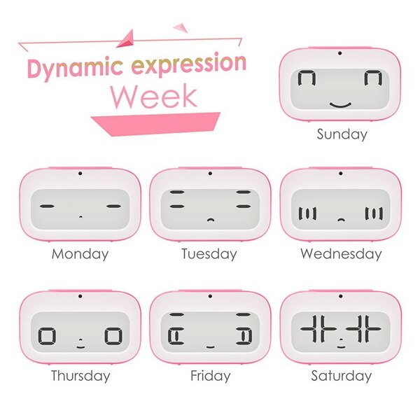Wekker, schattige bureauklok met slimme achtergrondverlichting/temperatuur/snooze-functie, wekkers op batterijen (roze)