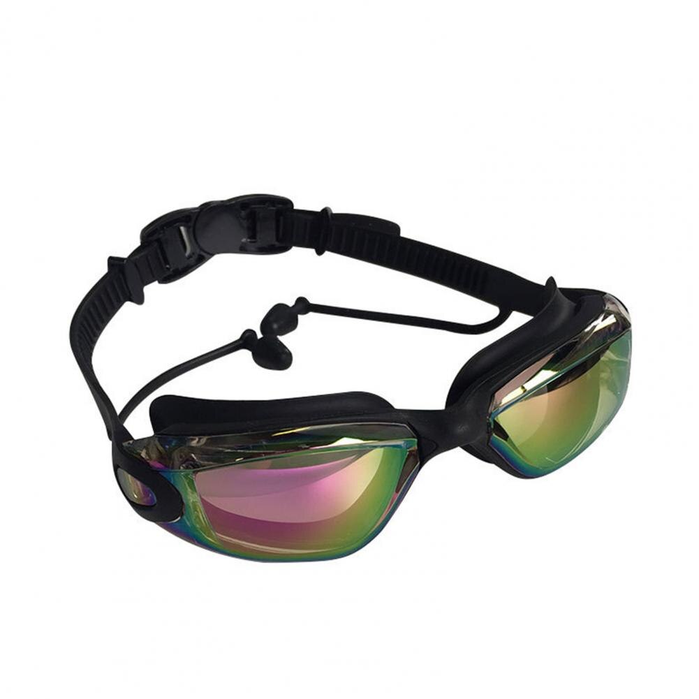 Zwembril Zwemmen Bril W/Oordopjes Neusklem Galvaniseren Waterdicht Wide Vision Swim Eyewear Очки Для Плавания Adluts: Black