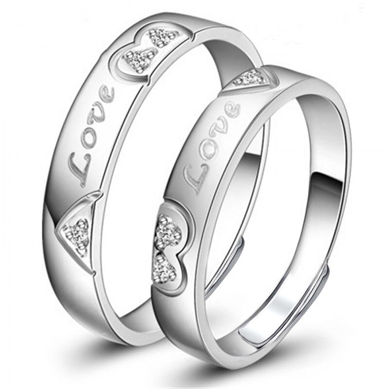 Charme hjerte bogstav par ringe til elskere bryllup forlovelsesringe justerbare ringe valentine