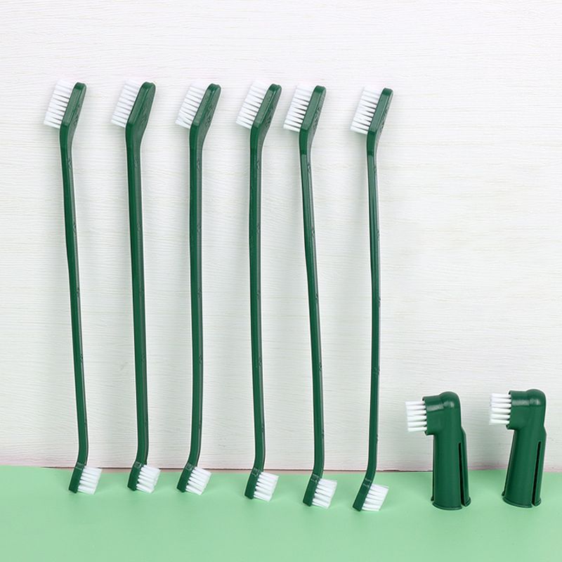 Juego de cepillos de dientes de doble cabeza para mascotas, cepillo de dientes de doble cabezal para limpieza de perros, cepillo de dientes para dedos, suministros prácticos para cepillos de dedo para perros y gatos