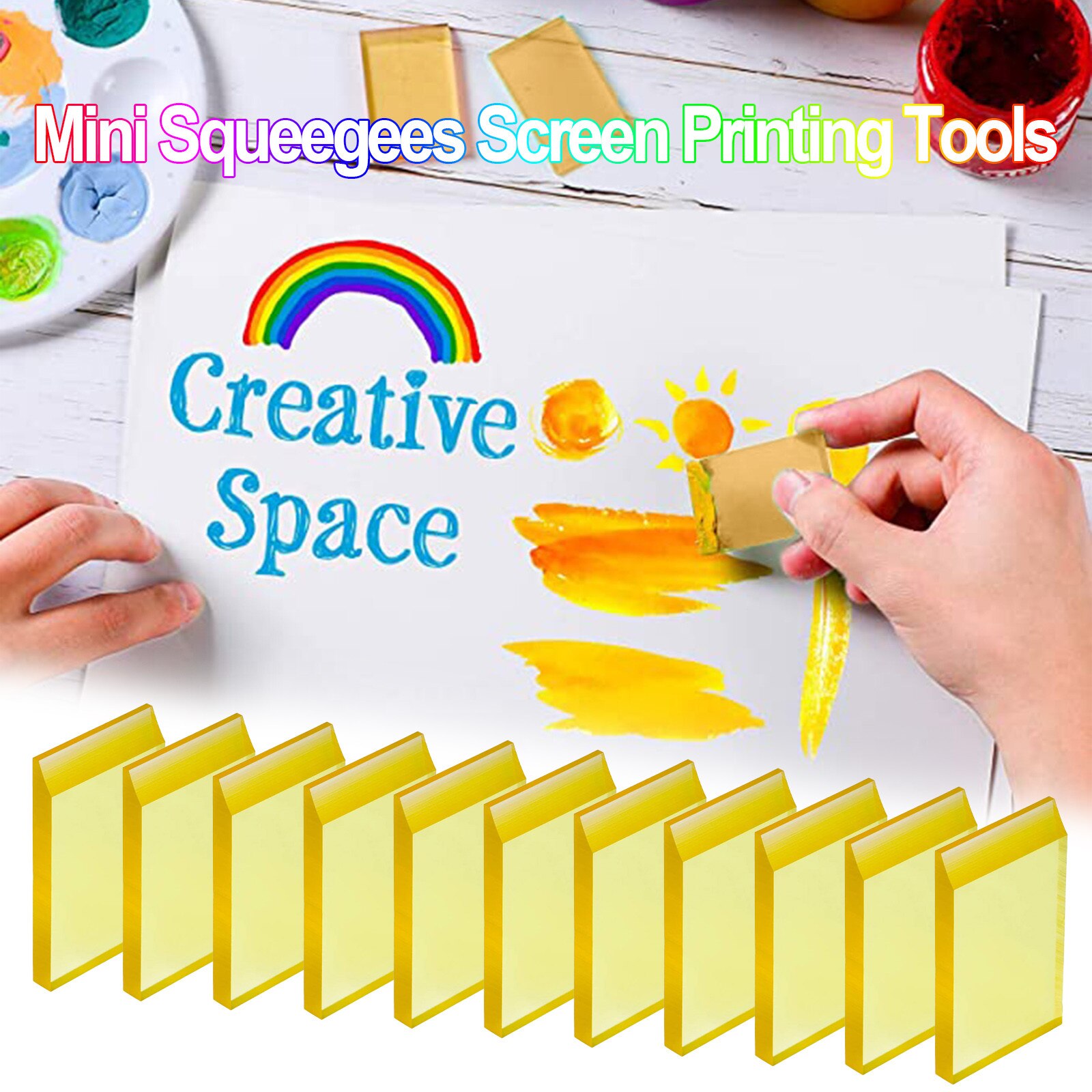 Polyurethane PU squeegee screen printing squeegee tool yellow 10pc Mini squeegee screen printing tool, used to apply chalk T5