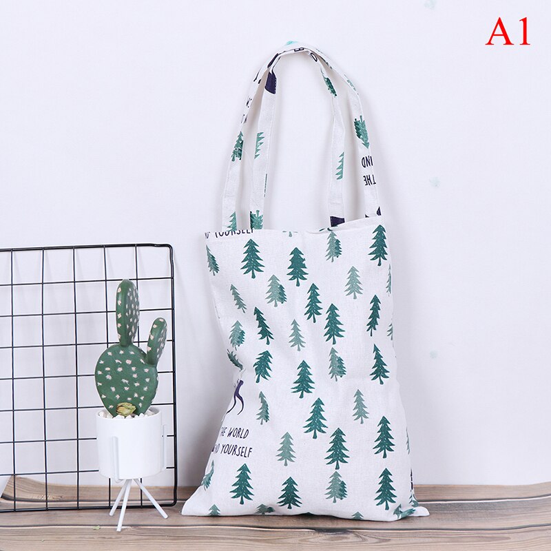 1pc Reusable Foldable Shoulder handbag Pine cactus linen bag Women Canvas Bags shopping outdoor canvas shoulder bags: 1