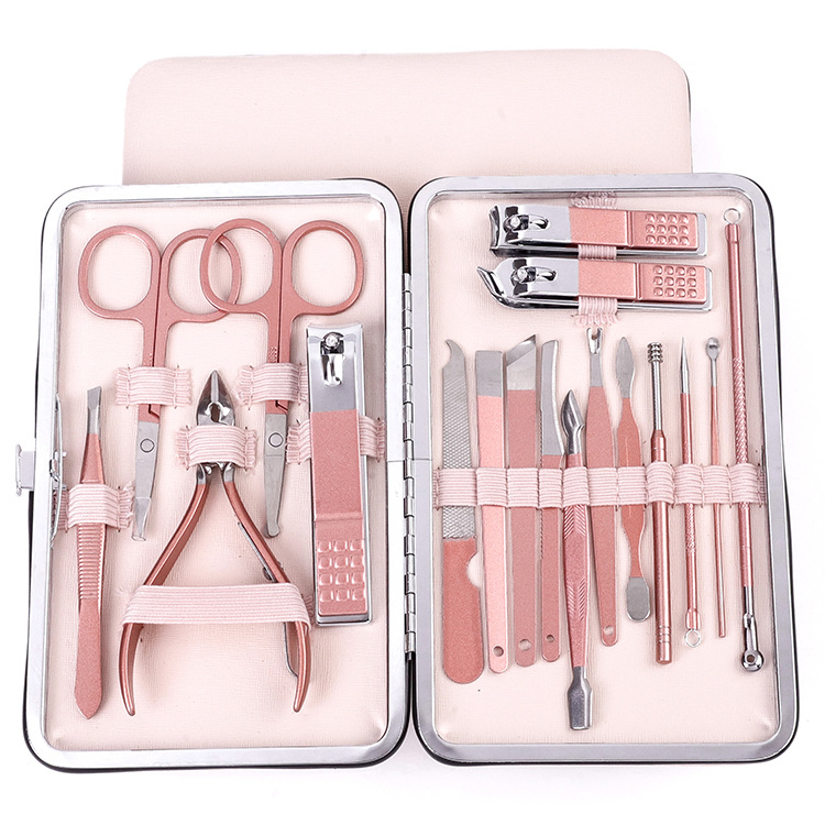 Pink Stainless Steel Nail Clipper Set 7-piece Pedicure Knife Beauty Tweezers Nail Manicure Set Nail Tools Toe Nail Clippers