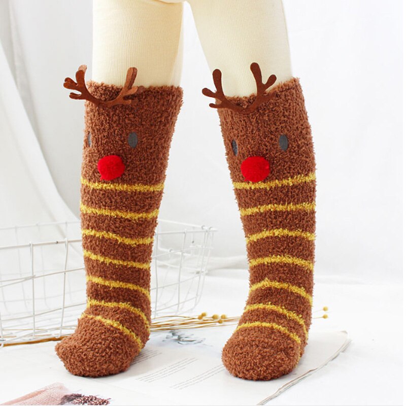 Kinderen baby meisjes jongens pluche koraal fleece sokken peuter kinderen kerst print kniehoog winter warme zachte vloer sokken 0-10y