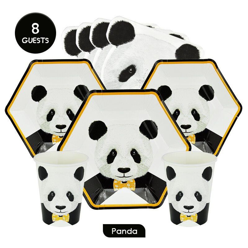 8Guests Disposable Panda Tablewear Sets Paper Cups Plates Napkins Wedding Birthday Party Decoration Supplies Eco-Friendly