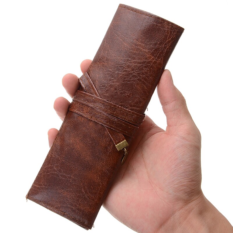1pc vintage stijl etui's leren etui pu leren oprolbare etui etui etui pennenzak houder
