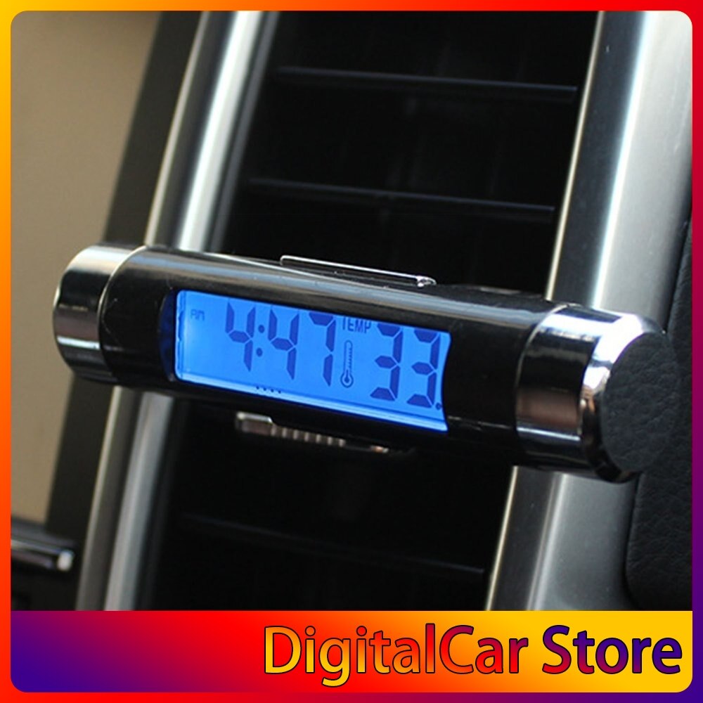 2 In 1 Car Vehicle LCD Digital Display Automotive Thermometer Clock Portable Car Air Vent Outlet Clip-on LED Backlight