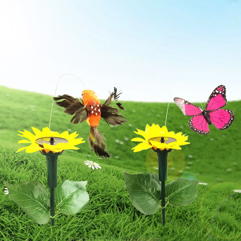 Solar Energy Supply Vibration Power Flying Dancing Fluttering Butterflies Hummingbird Garden Decorative Stake