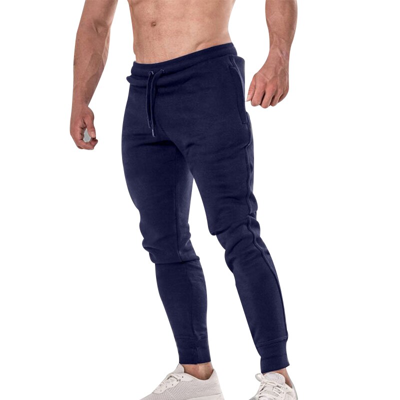 Mannen Gym Broek Katoen Potlood Broek Bodybuilding Trekkoord Jogger Broek SAL99: M / navy blue