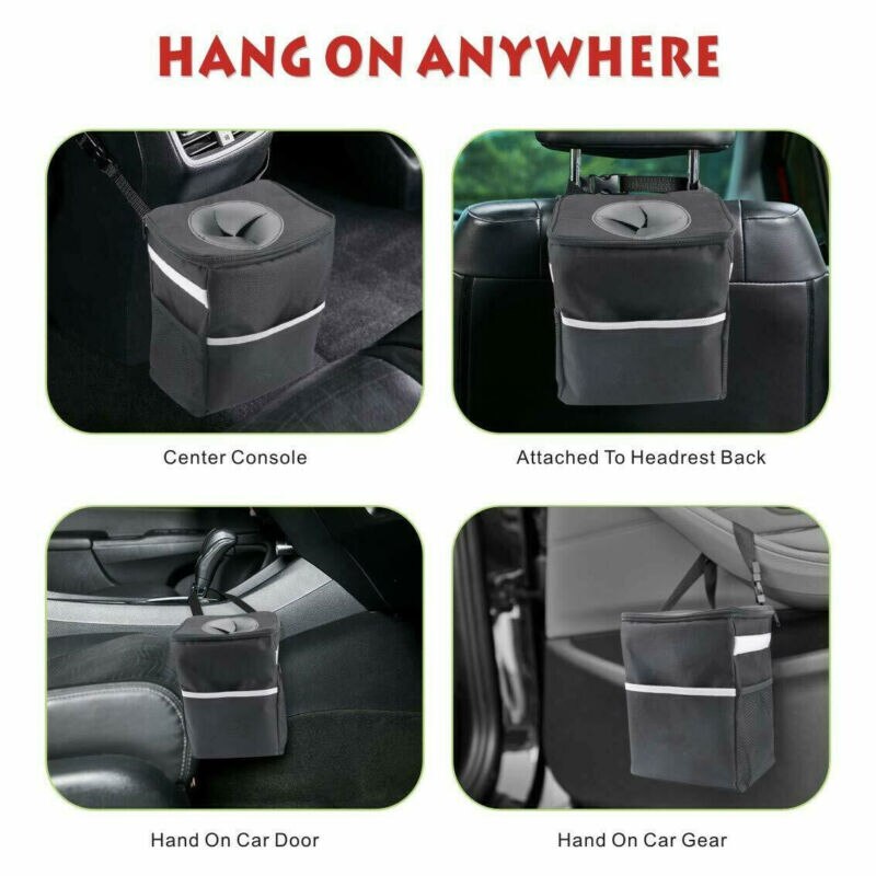 Multi-functional Waterproof Travel Car Backseat Trash Cans With Lid Hanging Storage Pockets Bag