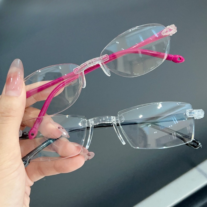 Square Rimless Anti-Blue Light Glasses Women Men Summer Silver Frame Optical Spectacle Eyeglasses Computer Reading Eyewear