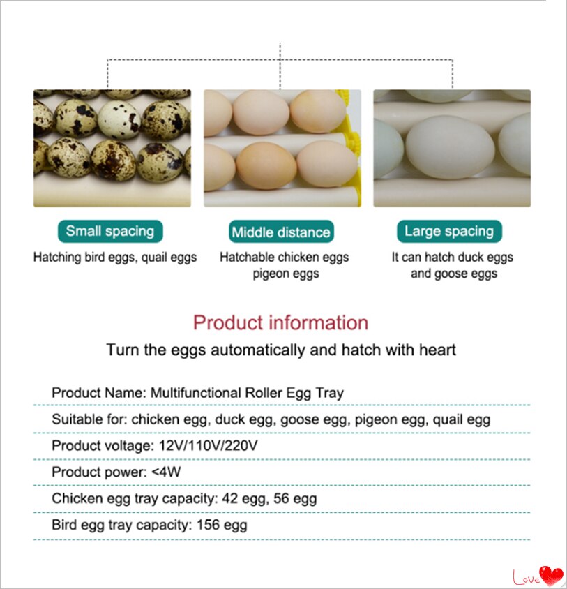Automatic 360 Degree Rotary Egg Incubator Turner Roller Tray Durable Egg Hatching Duck Quail Bird Poultry Eggs Household 20% OFF