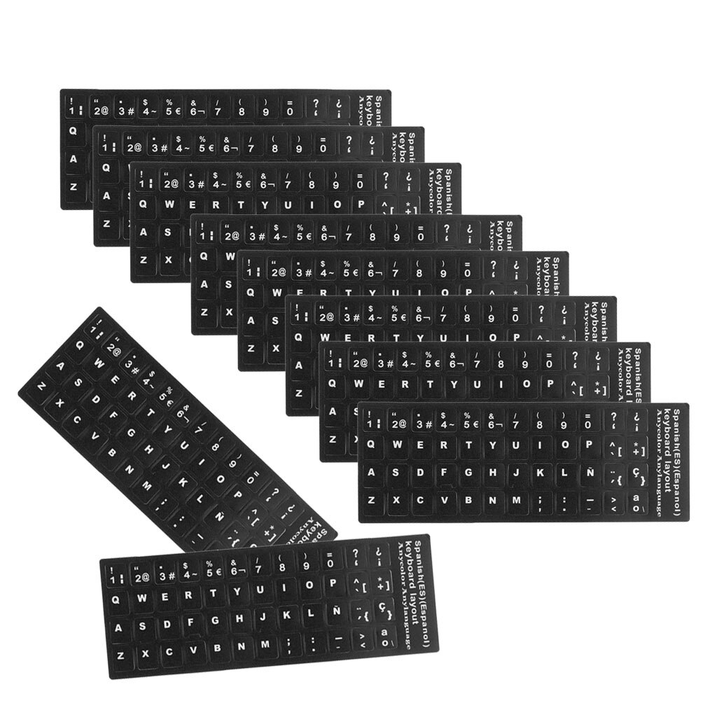 10x Spanish Keyboard Stickers Protective Cover with White Letters For Laptop